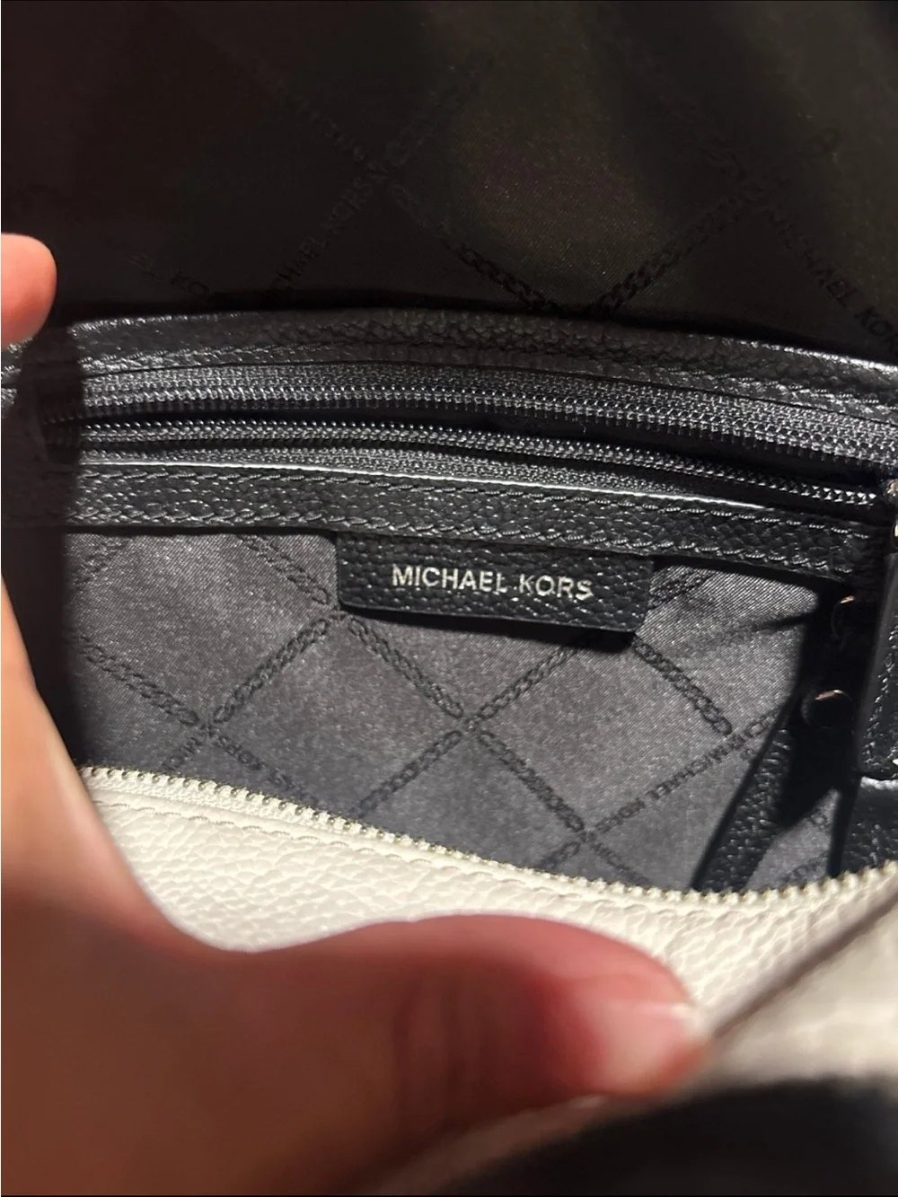 Michael Kors Black and White Logo-Strip Backpack